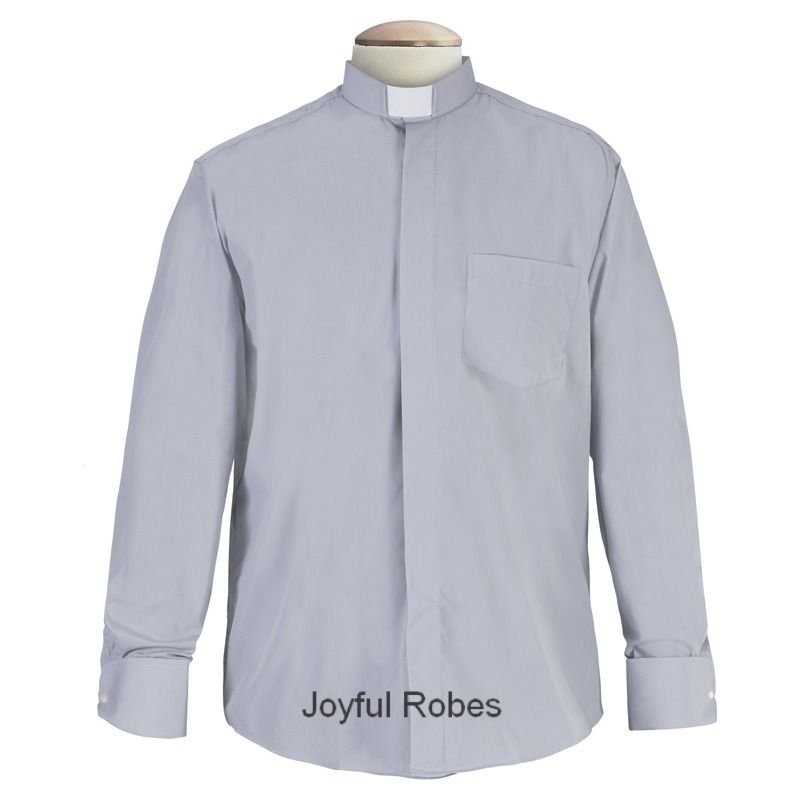 111. Men's Long-Sleeve Tab-Collar Clergy Shirt - Grey