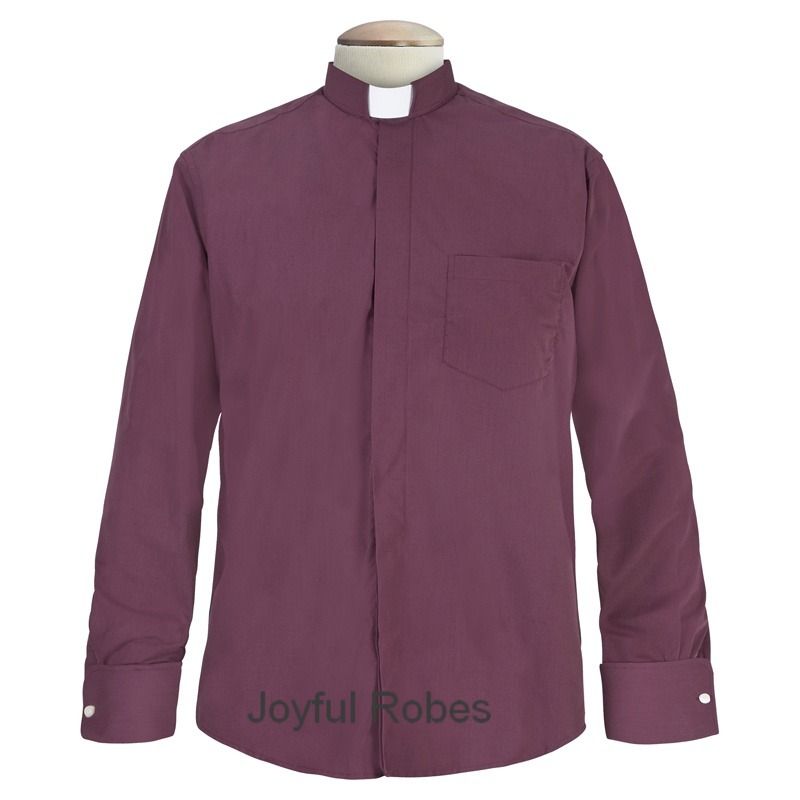 109. Men's Long-Sleeve Tab-Collar Clergy Shirt - Burgundy