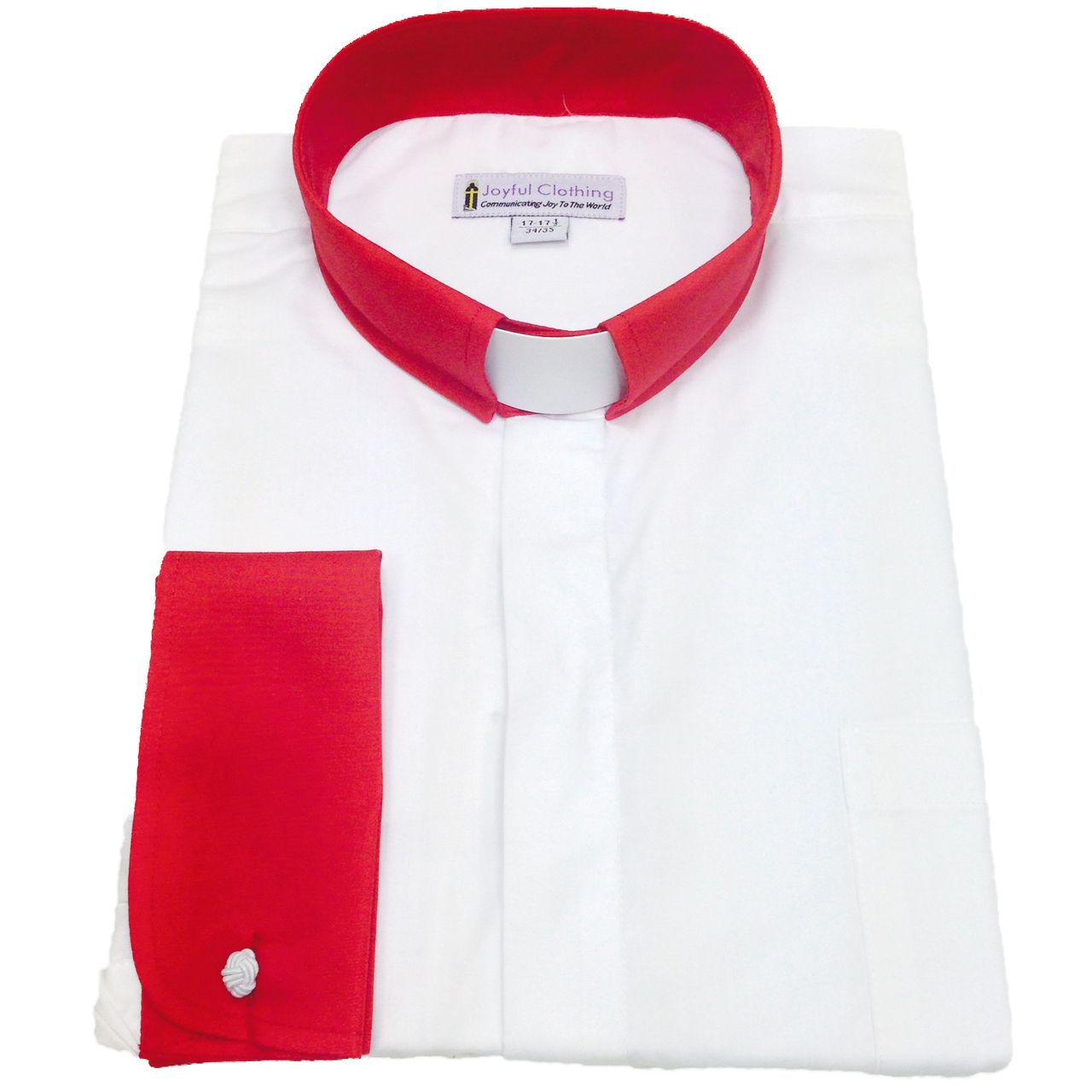 Men’s White Clergy Shirt with Red Tab Collar – French Cuffs 18 Men’s White Clergy Shirt with Red Tab Collar – French Cuffs 18