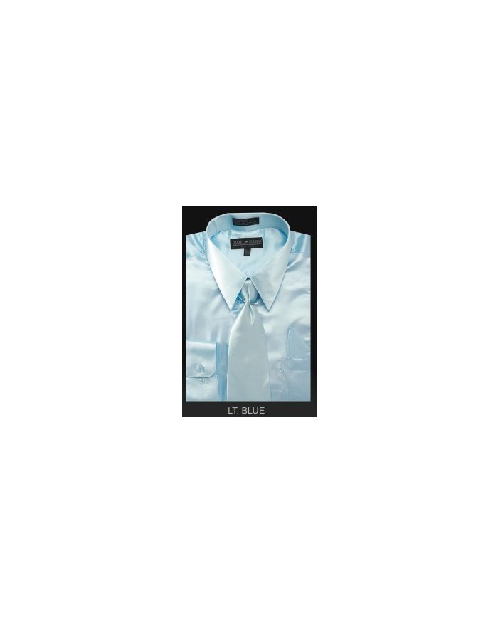 Men’s Satin Dress Shirt with Matching Tie & Hanky Light Blue