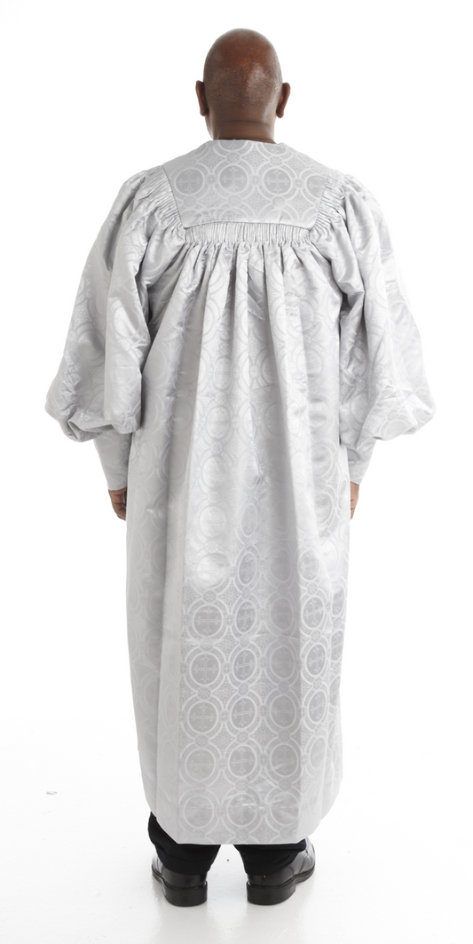 Men's & Women's Clergy Robe - Silver Brocade with Black