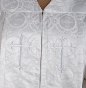 Men's & Women's Clergy Robe - Solid White Brocade