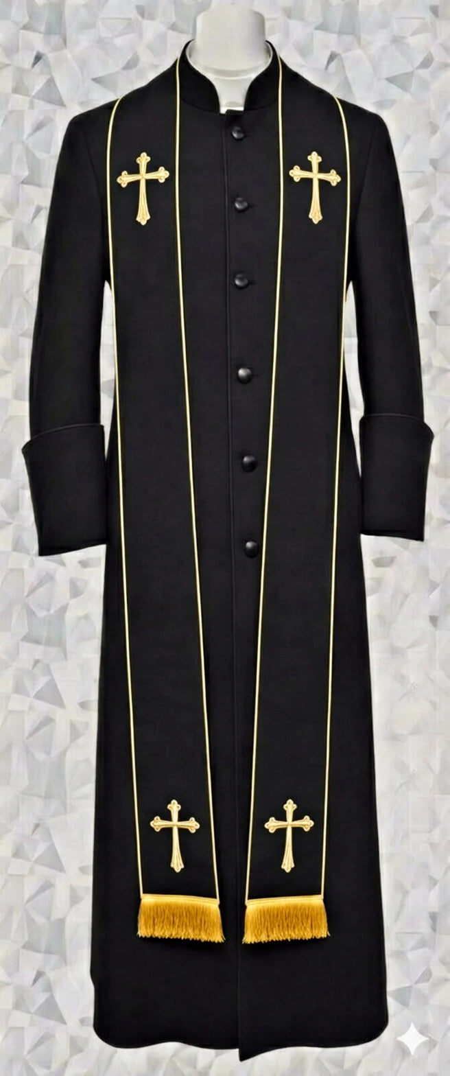 141. W Women's Clergy Robe - Black with Black/Gold Stole