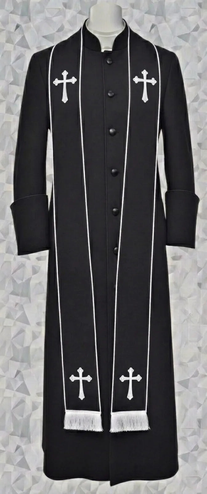140. W Women's Clergy Robe - Black with Black/White Stole