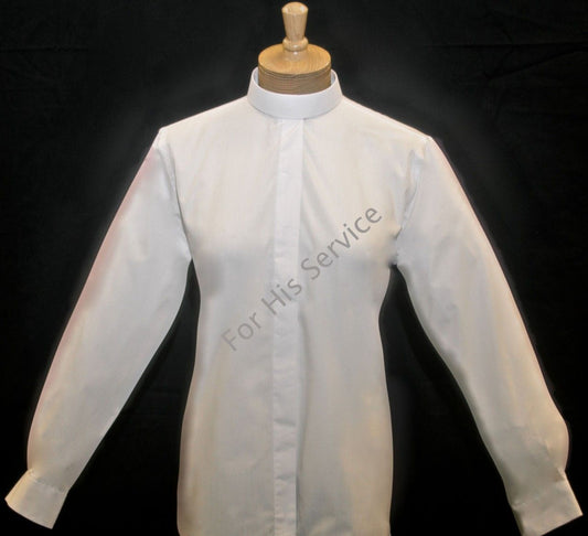 Women's Long-Sleeve (Banded) Full-Collar Clergy Shirt - White
