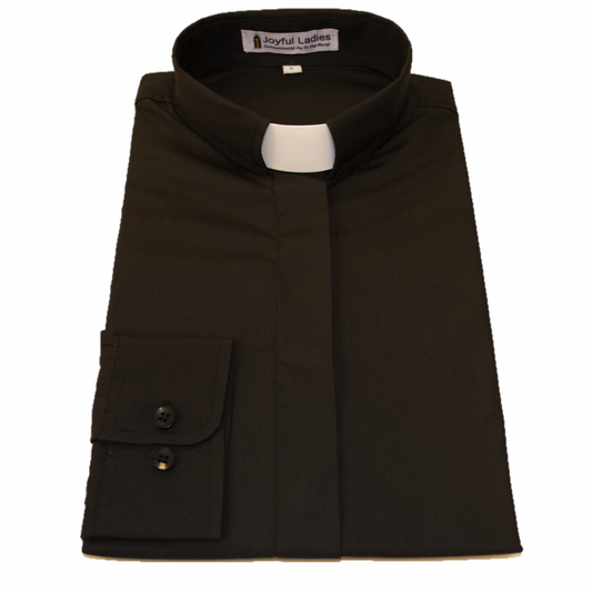 Women's Long-Sleeve Tab-Collar Clergy Shirt - Black