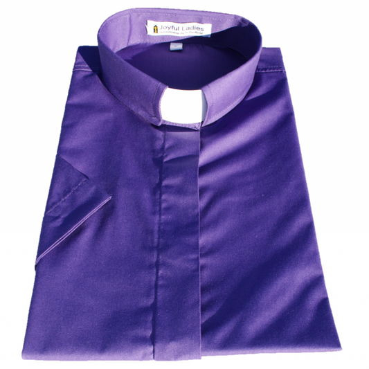 Women's Short-Sleeve Tab-Collar Clergy Shirt - Purple