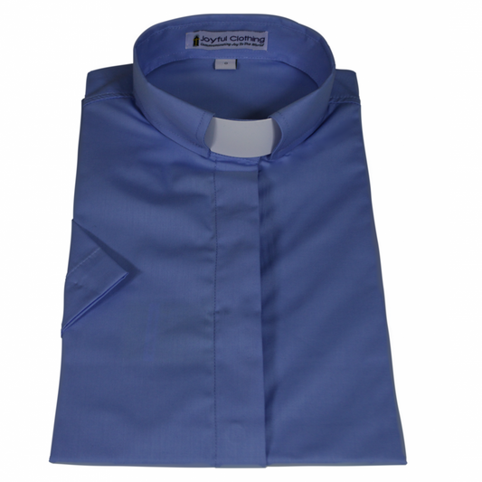 Women's Short-Sleeve Tab-Collar Clergy Shirt - Light Blue