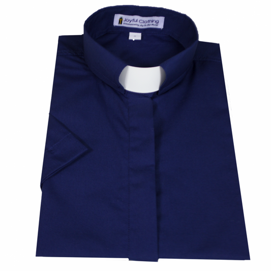 Women's Short-Sleeve Tab-Collar Clergy Shirt - Navy Blue