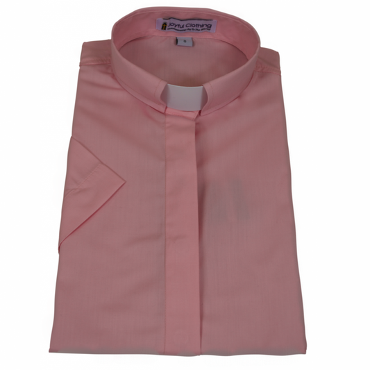 Women's Short-Sleeve Tab-Collar Clergy Shirt - Pink