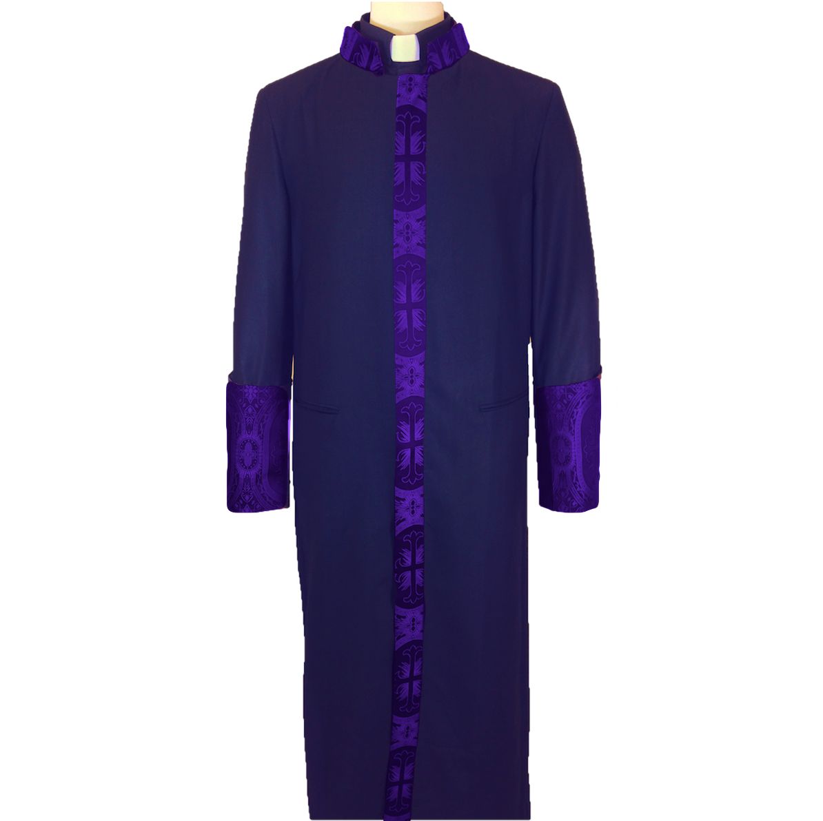 854 M. Men's Premium Pastor/Clergy Robe Black/Purple