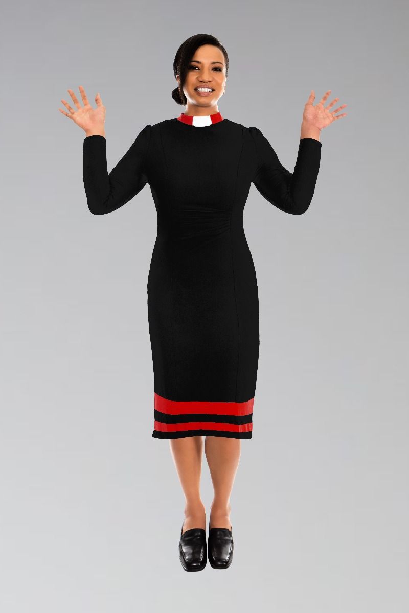 Ladies Clergy Dress Black with Red Contrast