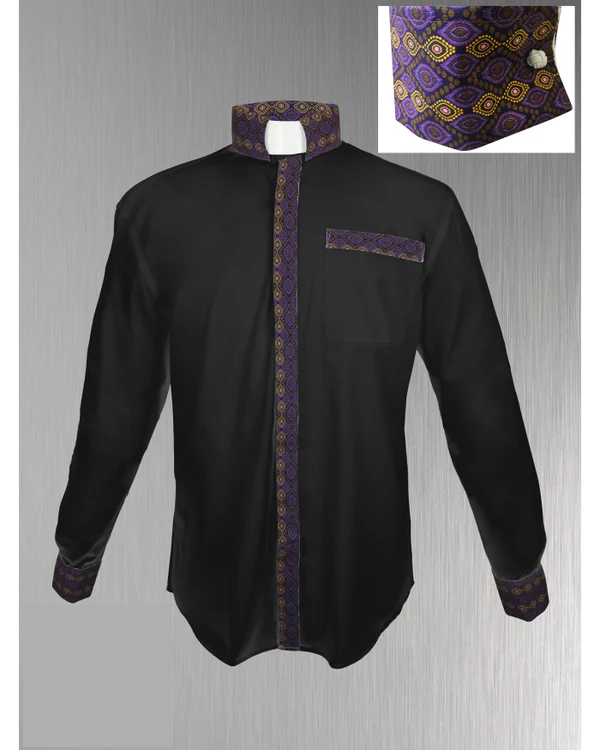 Custom Edition Gimba Cloth Men’s Tab Collar Clergy Shirt Set - Black
