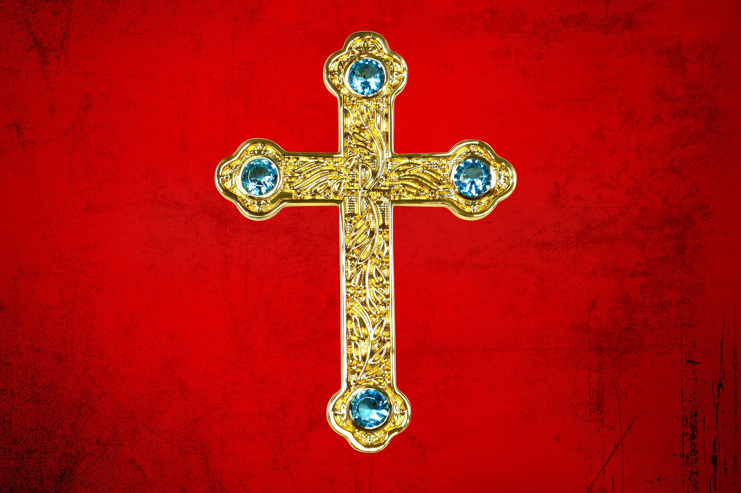 Premium Pectoral Cross Pendant & Chain Set with Blue