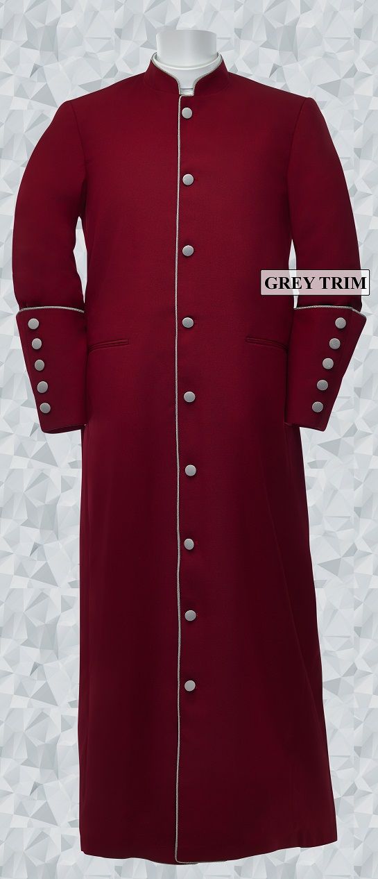 159 M. Men's Clergy/Pastor Robe - Burgundy/Grey Trim