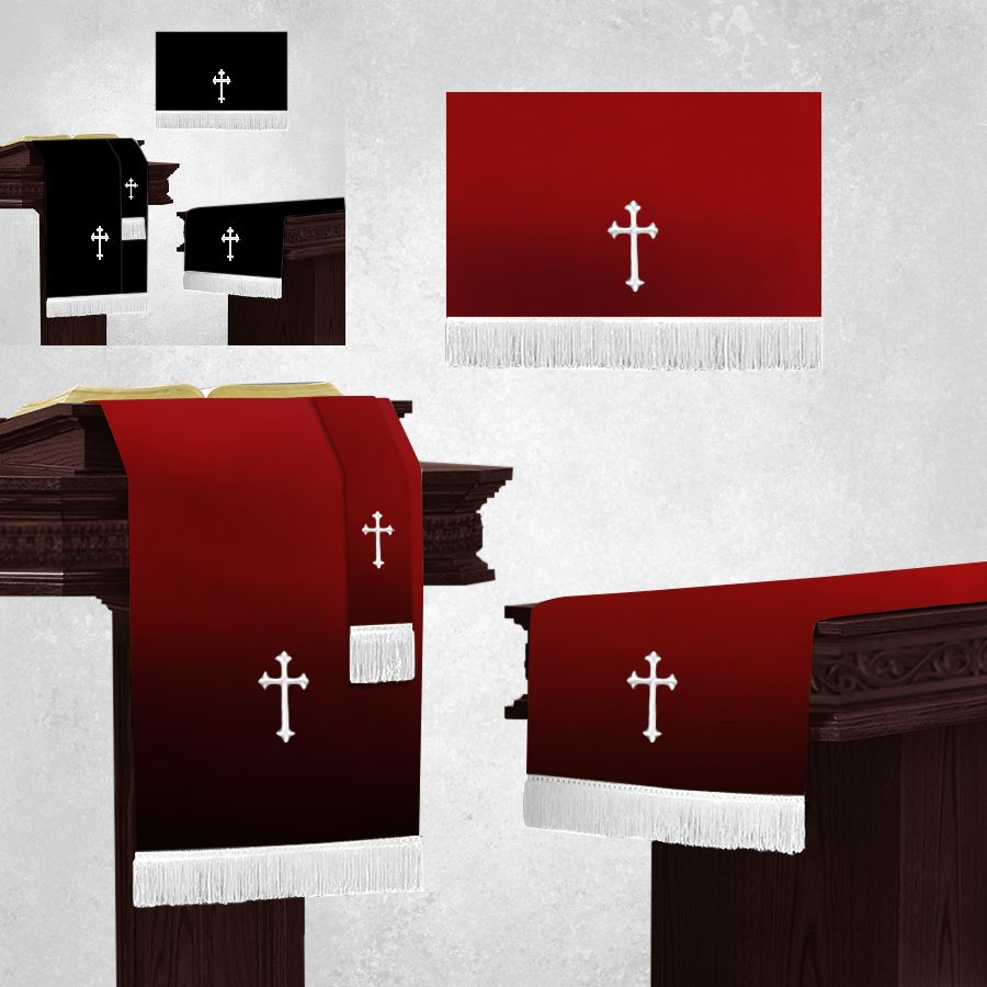 Parament Set 3 Pc. Altar Scarf in Reversible Black/Burgundy (WHITE Crosses)
