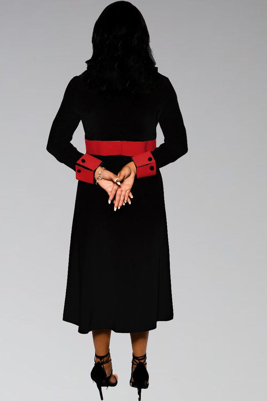Women's Clergy Dress Black with Red Designer Buttons