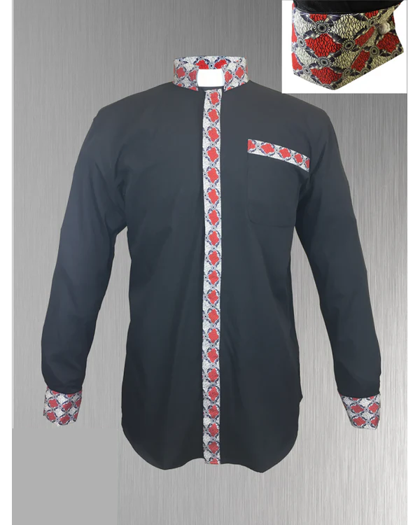 Custom Edition Meraki Argyle Men’s Tab Collar Clergy Shirt Set - Black