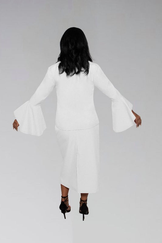 Women's Clergy Suit - White/White Flared Sleeve