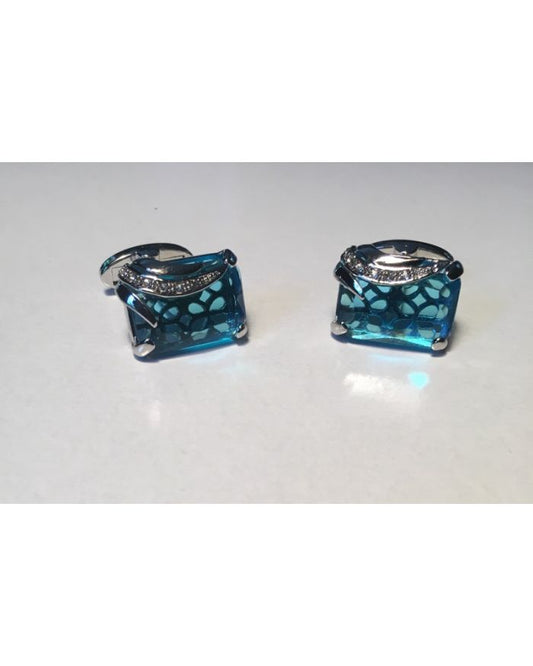 Premium Blue Zircon Stone with Chrome Accents Cufflinks