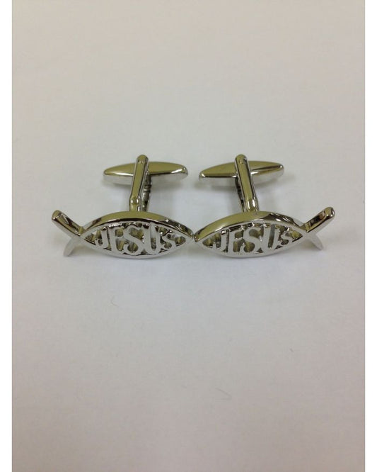 Silver Religious Jesus Fish Cufflinks