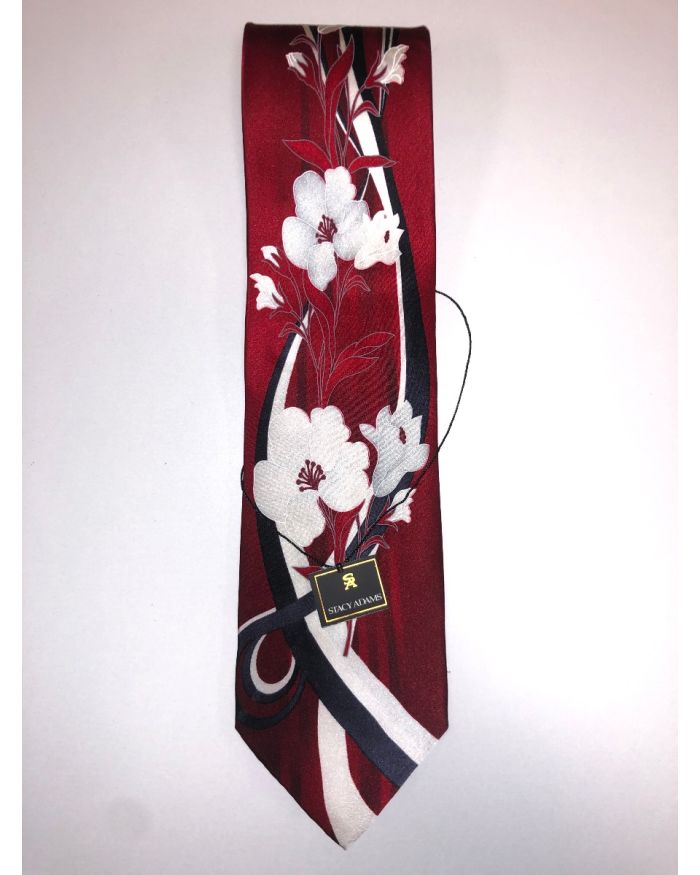 **Stacy Adams Premium Handmade Silk Neck Tie - Red Floral Designo