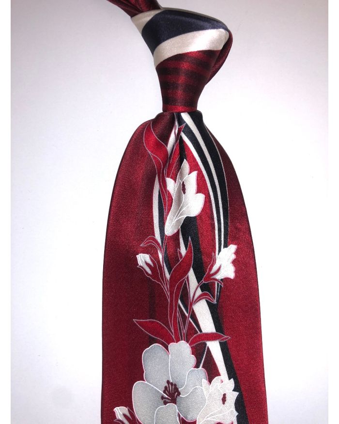 **Stacy Adams Premium Handmade Silk Neck Tie - Red Floral Designo