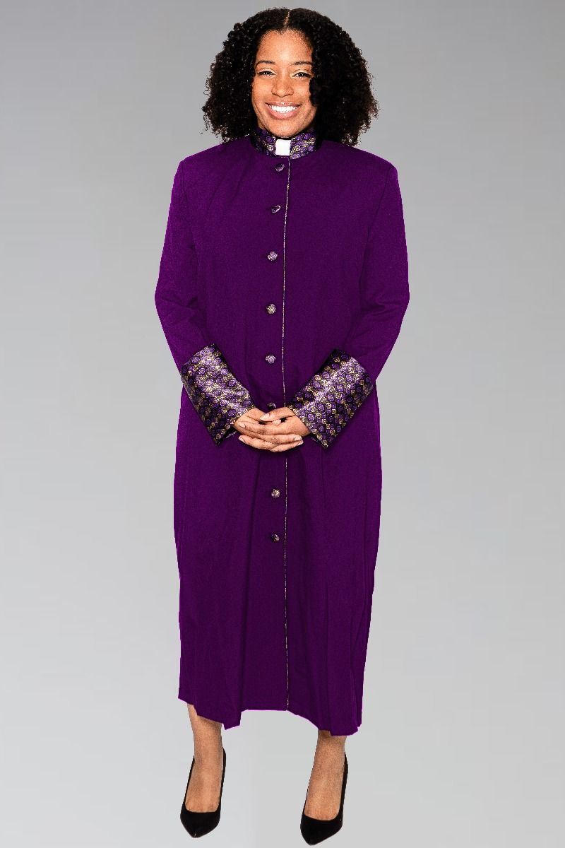 828 W. Ladies Clergy Robe - Purple with Special Purple/Gold Brocade