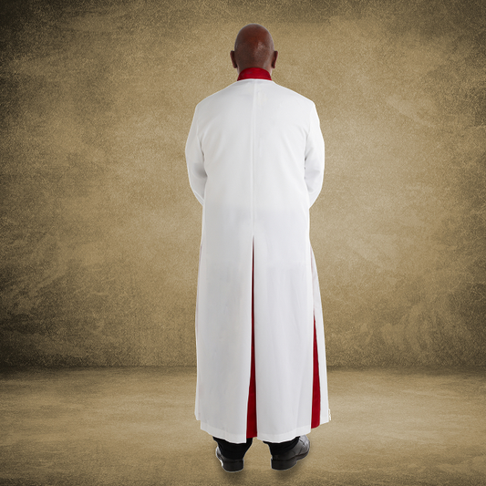 Men's Premium Pastor/Clergy Robe - White/Red with Fancy Pleats