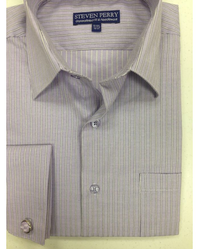 Steven Perry Woven Designer Shirt - Purple Stripes FREE CUFFLINKS