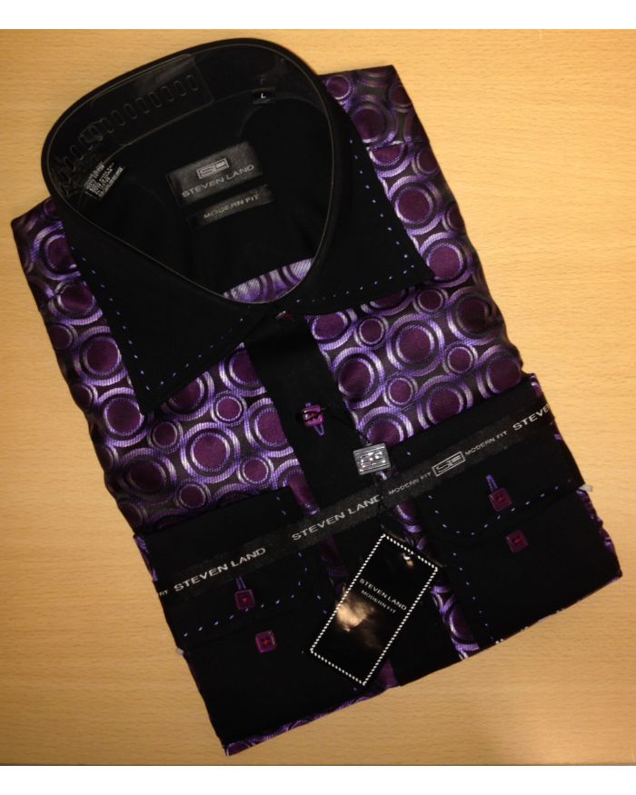 Steven Land Purple TwoTone Dot Sport Shirt  100% Cotton  Suit Avenue