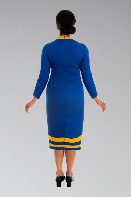 Ladies Clergy Dress Royal with Gold Contrast