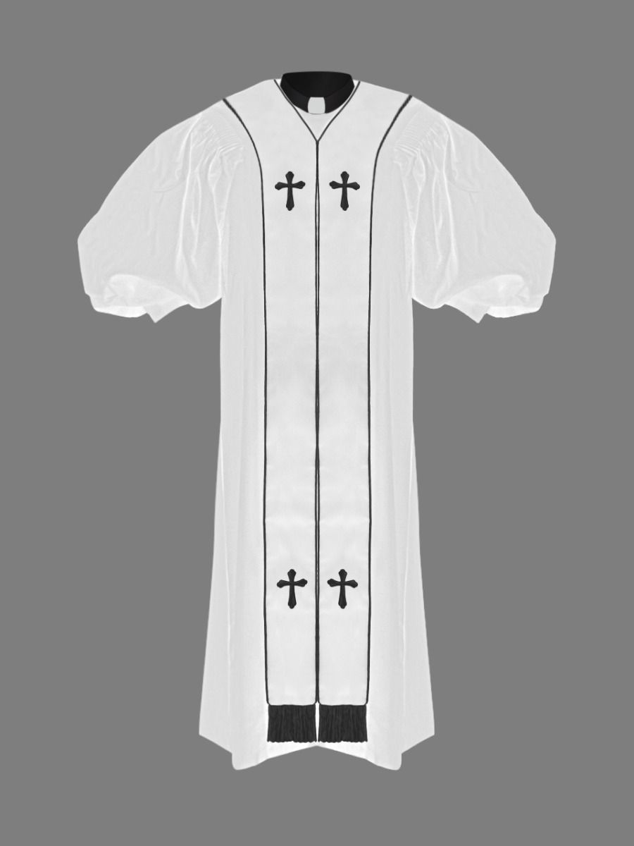 Clergy Pulpit Robe White with Free White/Black Stole