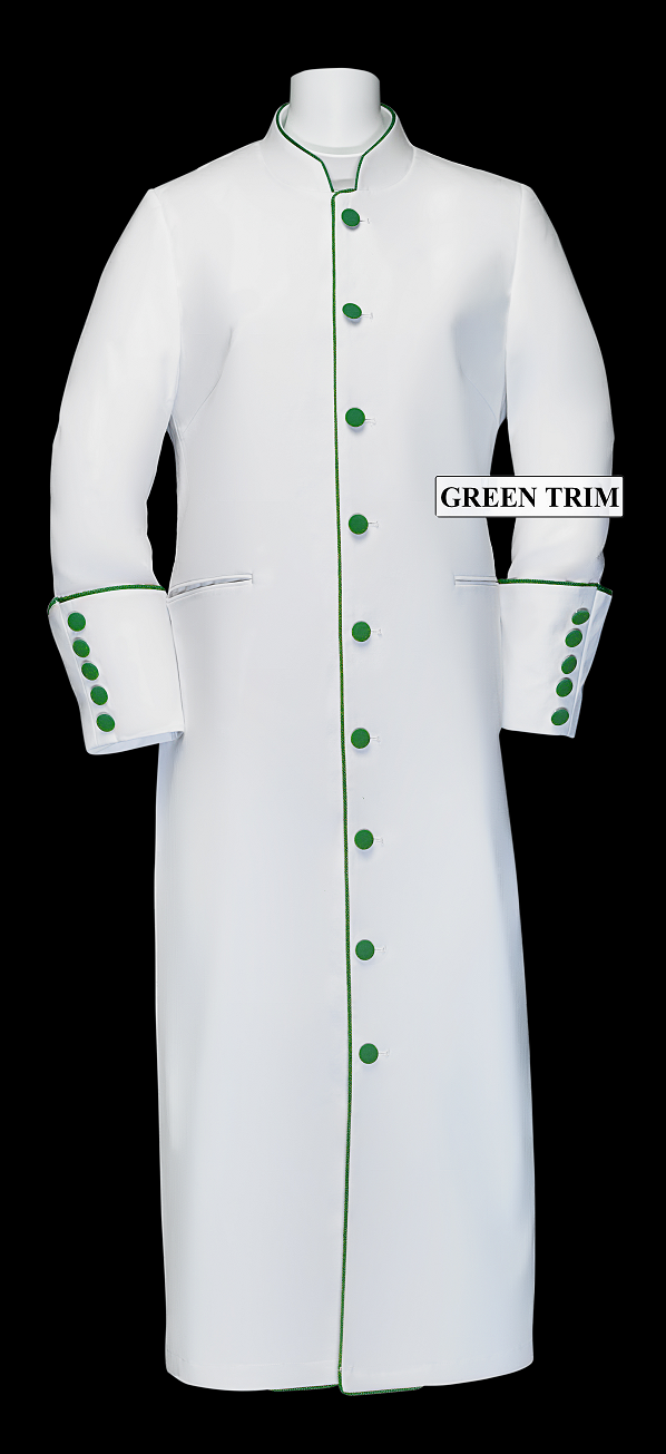 167 W. Women's Clergy/Pastor Robe - White/Emerald Trim
