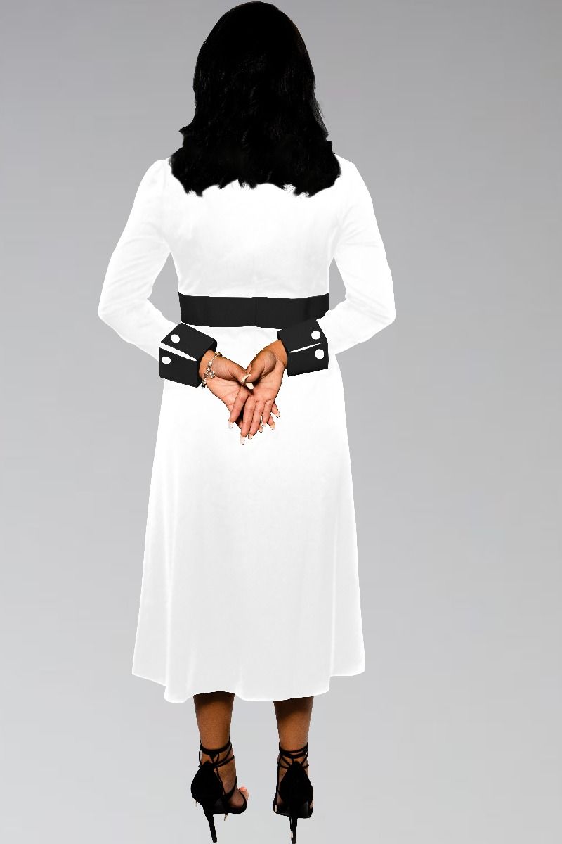 Women's Clergy Dress White with Black Designer Buttons