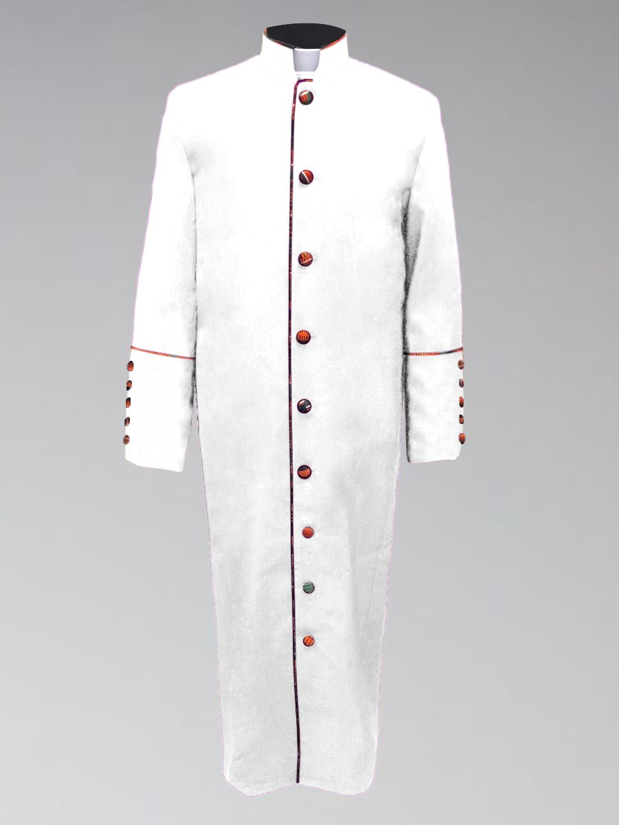 *Featured* Men's Clergy Robe - White with African Kente Cloth TRIM