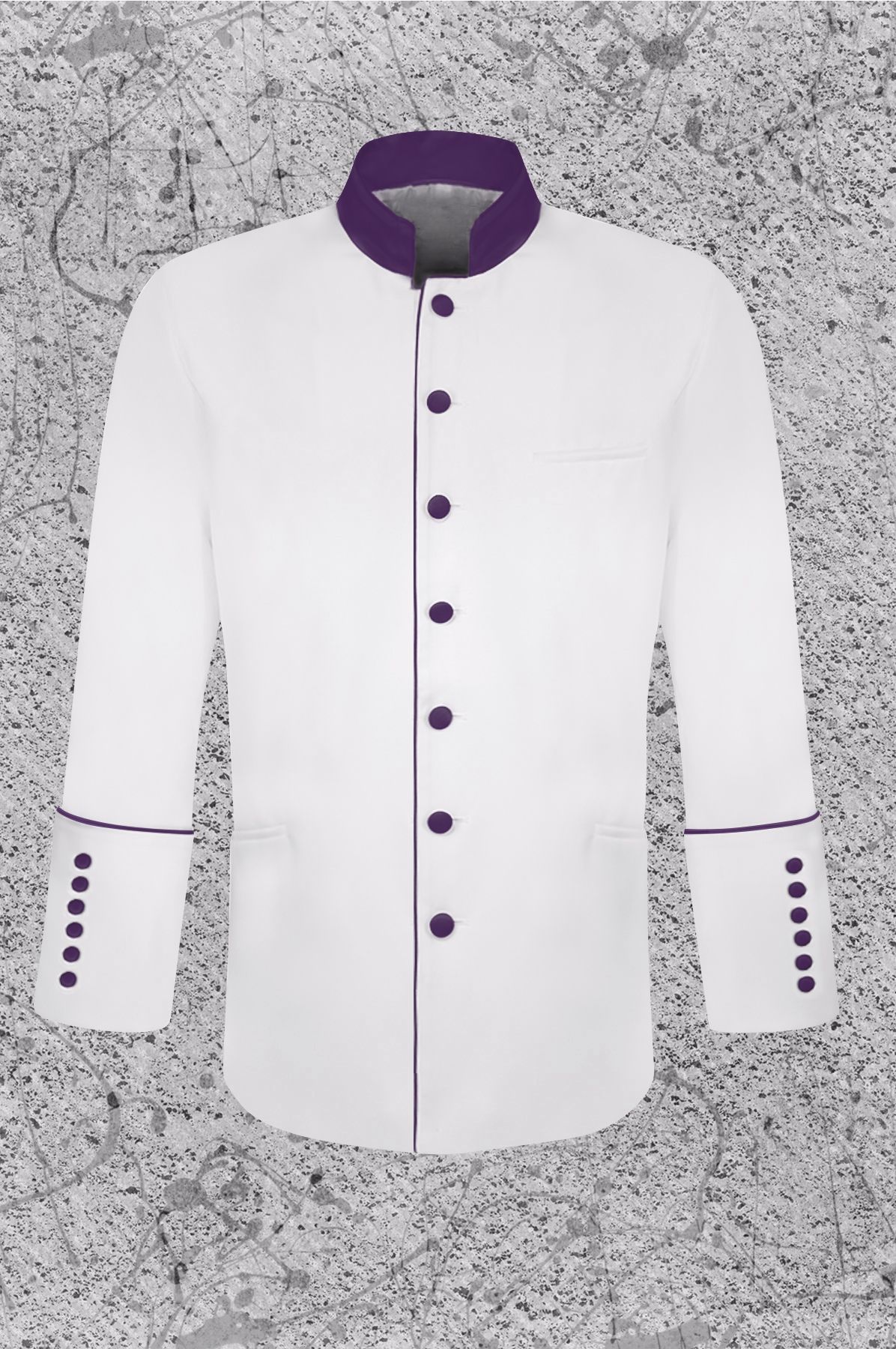 Men's Clergy Jacket White with Purple Trimming Clerical Frock