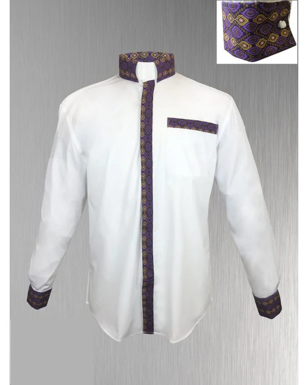 Custom Edition Gimba Cloth Men’s Tab Collar Clergy Shirt Set - White