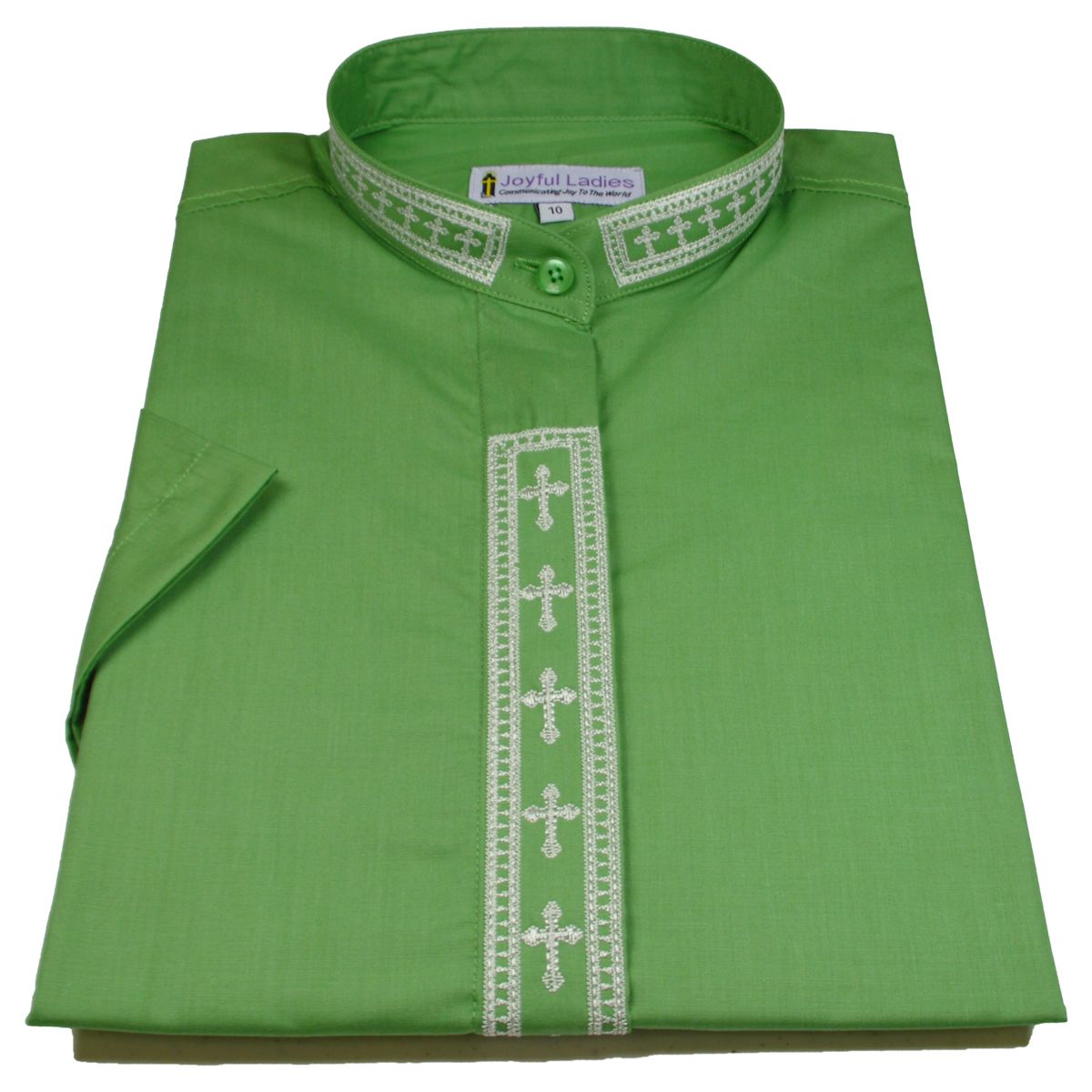 362. Men's Short-Sleeve Clergy Shirt With Fine Embroidery - Light Blue/White.