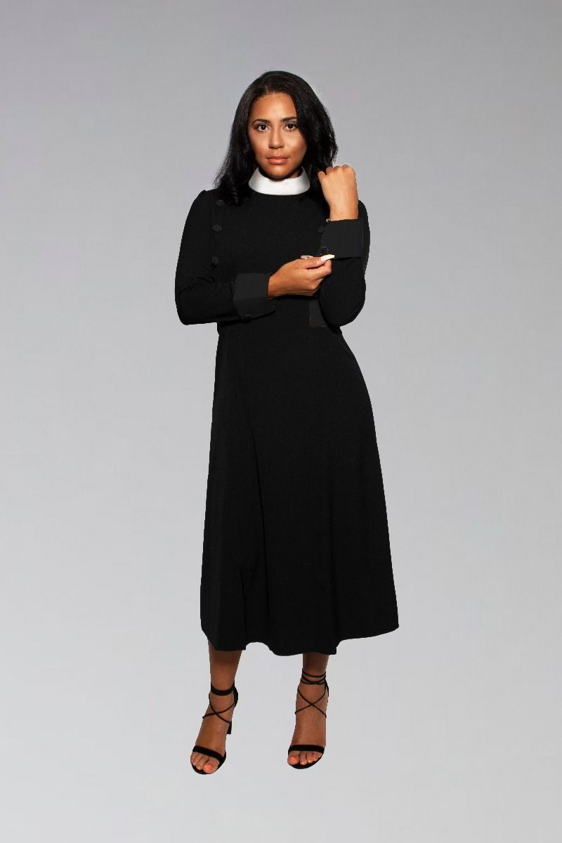 Womens Full Collar Clergy Dress Black Modern Design S (8-10) Womens Full Collar Clergy Dress Black Modern Design S (8-10)