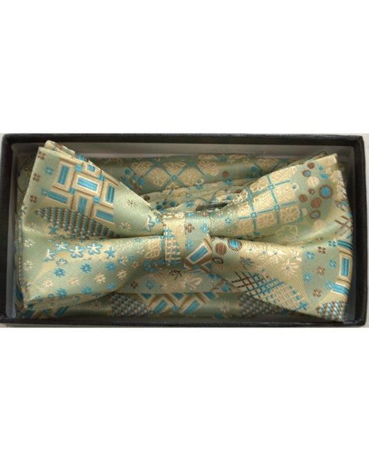 Men's Premium Squared Bow Tie + Hanky - Green and Brown