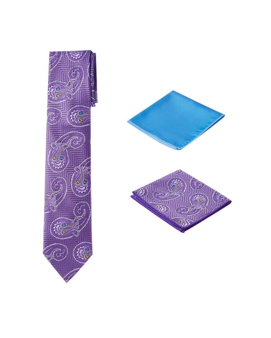 Men's Unique Paisley Lavender Necktie w/ 2 handkerchiefs