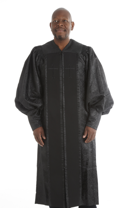 954 P. Men's & Women's Clergy Robe - Solid Black Brocade
