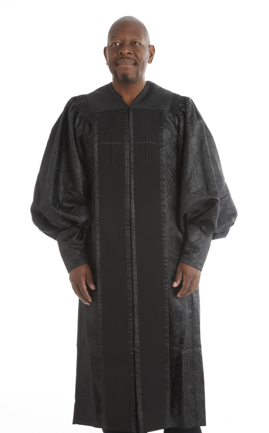 954 P. Men's & Women's Clergy Robe - Solid Black Brocade