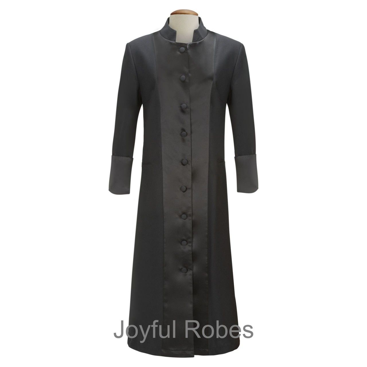 Women's Satin Pastor/Clergy Robe Black/Black