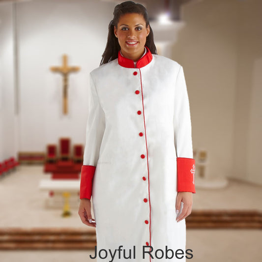 311 W. Women's Clergy/Pastor Robe - White/Red Cuff