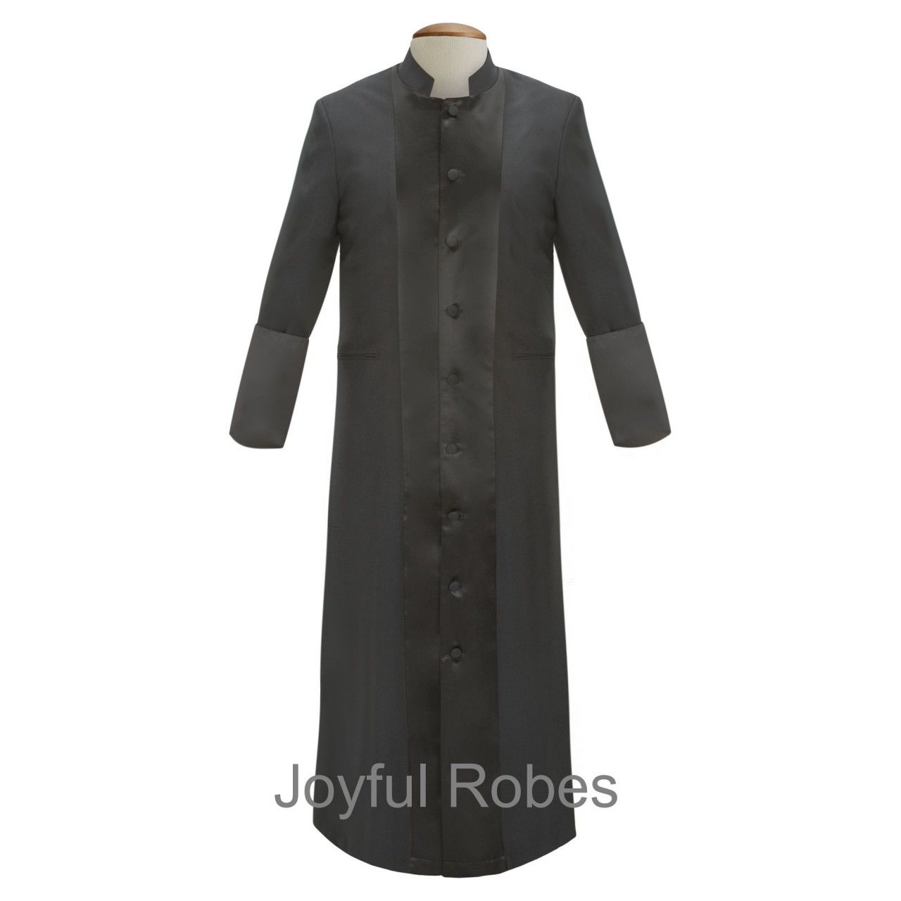 Men's Satin Pastor/Clergy Robe - Black/Black