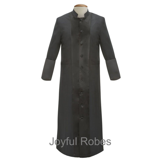 126 M. Men's Satin Pastor/Clergy Robe - Black/Black