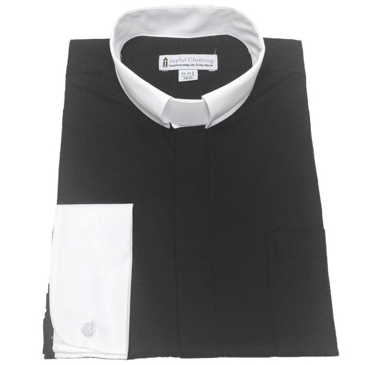 138. Men's Contrast Tab-Collar Clergy Shirt - Black/White Collar