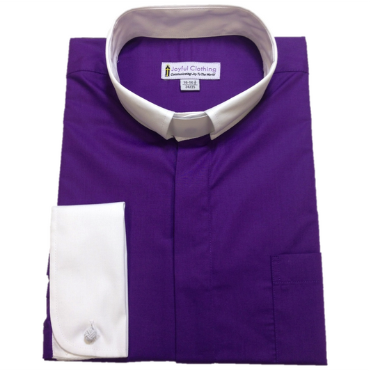 134. Men's Contrast Tab-Collar Clergy Shirt - Purple/White Collar